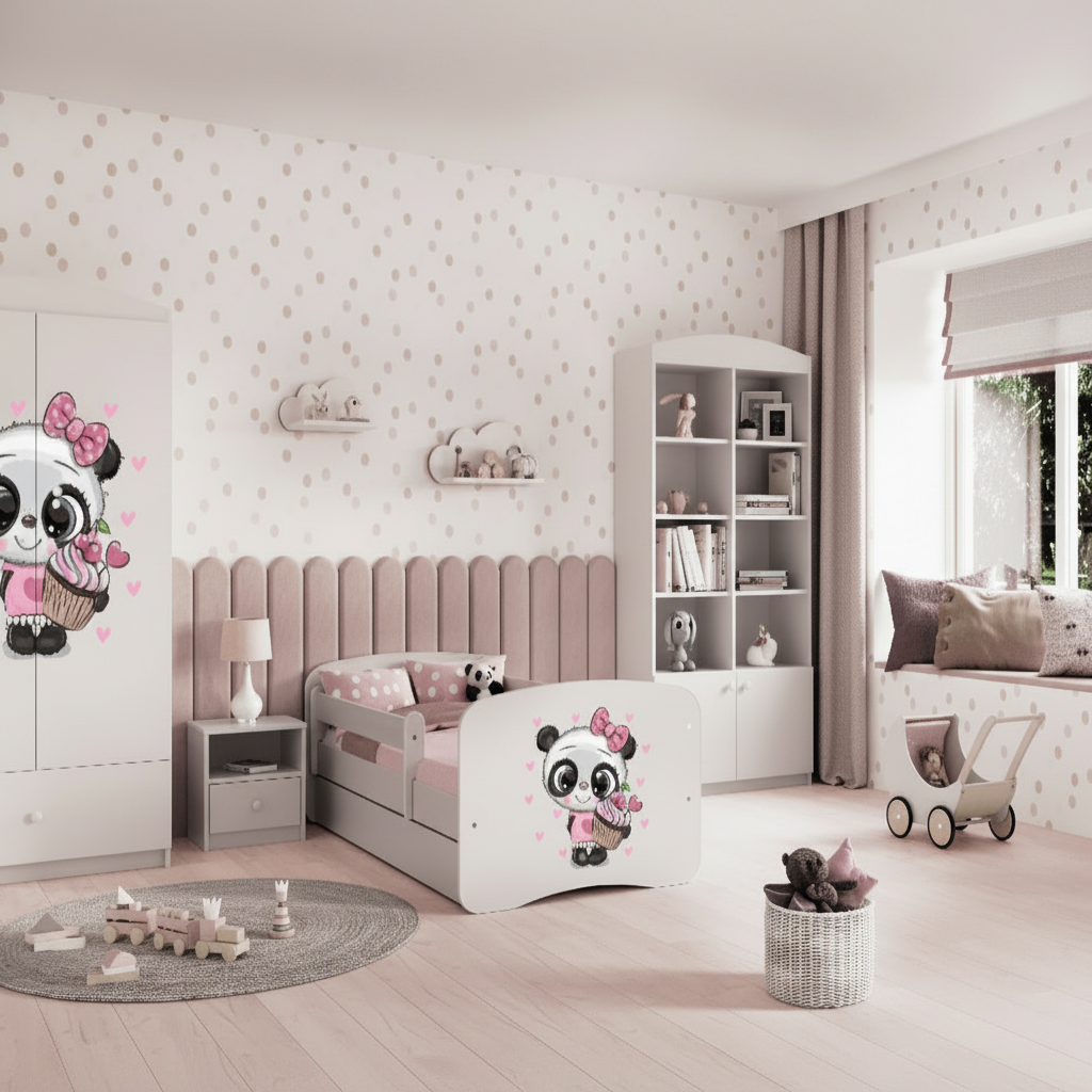Cameretta Completa Bambini BabyDreams Panda in Legno 7 Pezzi con Materasso Omaggio | Letto 160x80 o 180x80cm | Top2Trade | KO500CAMPANDA