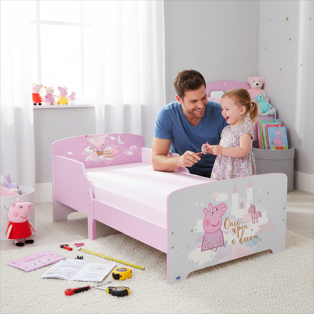 Letto Bambini in Legno Peppa Pig Once Upon a Dream con Doghe e Sponde 140x70cm | Prodotto Ufficiale | Top2Trade | PEPPA713496