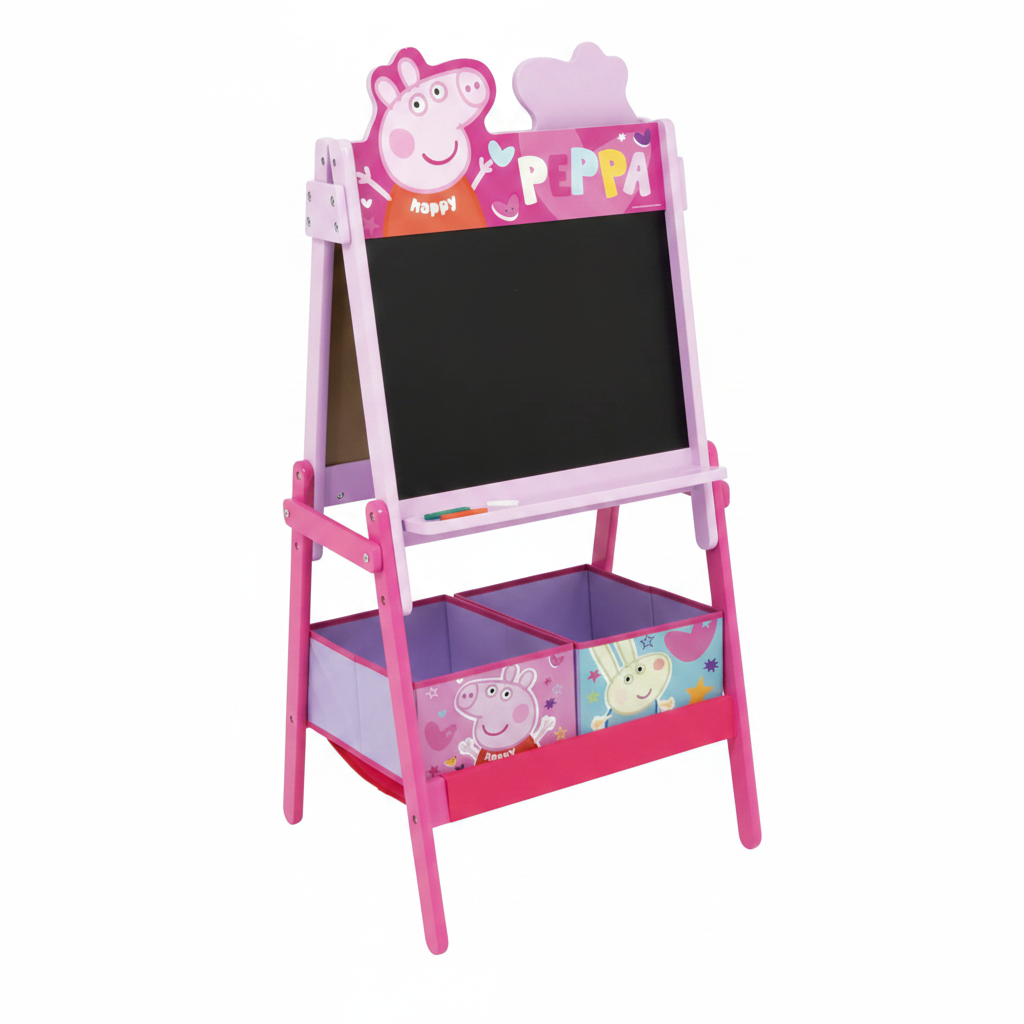 PIG14444 LAVAGNA DOPPIA PEPPA PIG 64X45X117CM CON CASSETTONI CONTENITORI IN TESSUTO