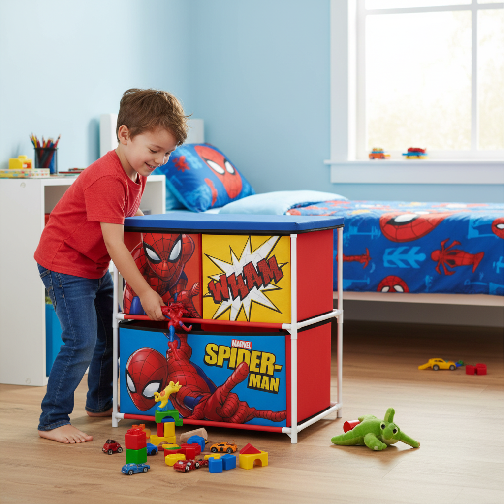 Sp15225 MOBILE PORTAGIOCHI SPIDERMAN  CON 3 CONTENITORI TESSILI DI 53X30X60