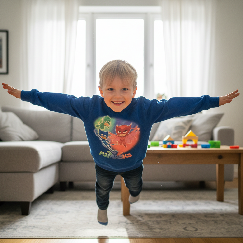 Felpa Girocollo Bambino PJ Masks | Blu Scuro, Blu Chiaro, Rosso | Taglie 3-8 Anni | Made in Italy | PJM015763