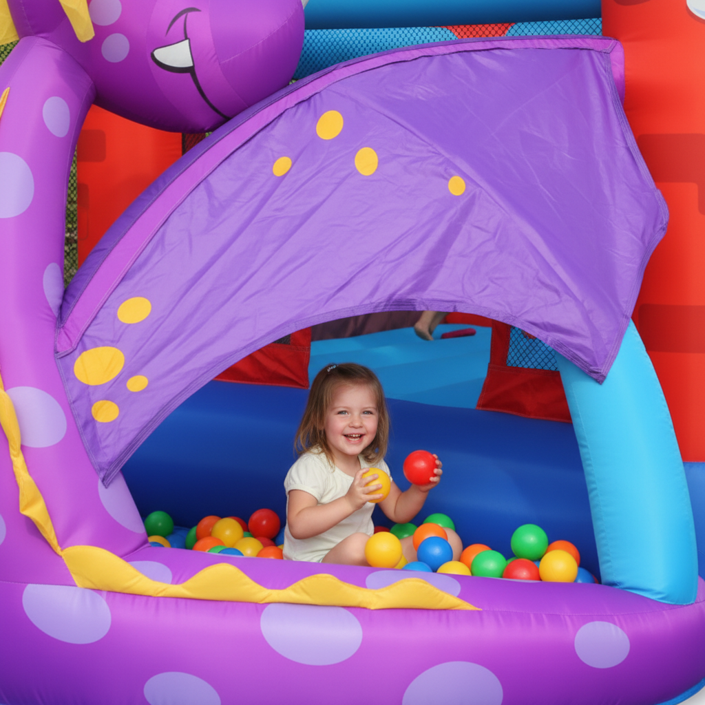 Gonfiabile Draghetto Fun 5 in 1 Scivolo Tunnel Vasca Palline Salterello Canestro 350x350x245cm | Top2Trade | 9022
