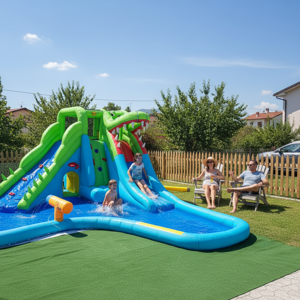 Gonfiabile Coccodrillo con Piscina e 2 Scivoli 570x515x240cm | Top2Trade | 9517