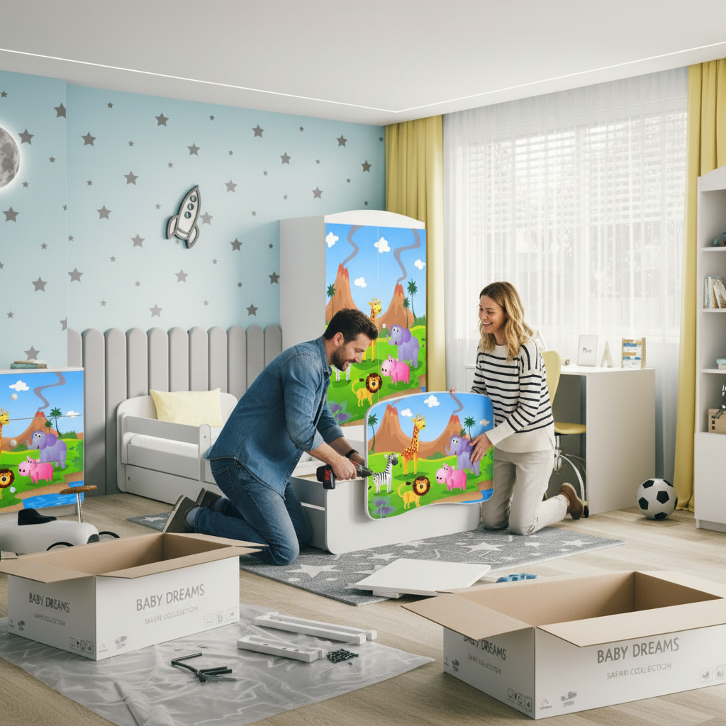 Cameretta Completa Bambini BabyDreams Safari in Legno 7 Pezzi con Materasso Omaggio | Letto 160x80 o 180x80cm | Top2Trade | KO500CAMSAF