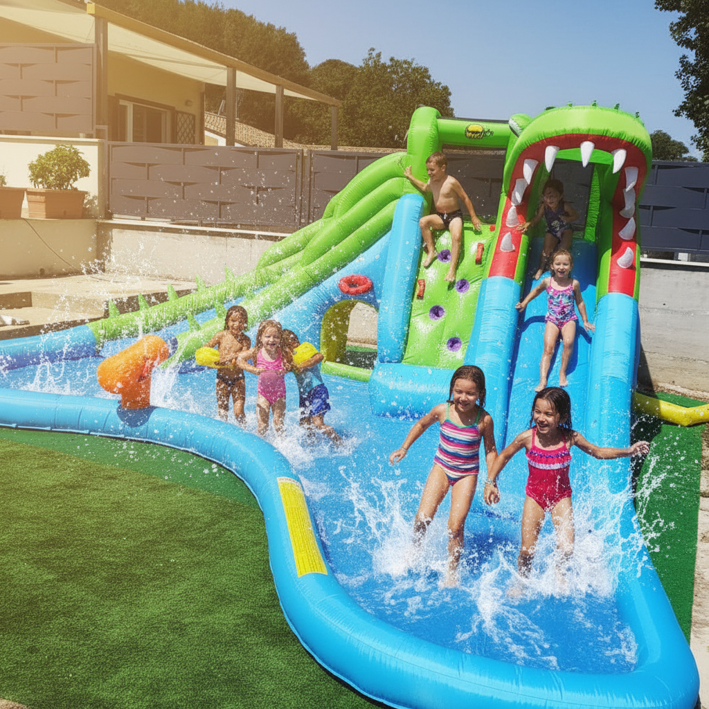 Gonfiabile Coccodrillo con Piscina e 2 Scivoli 570x515x240cm | Top2Trade | 9517