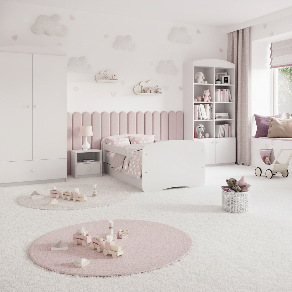 Cameretta Completa Bambini BabyDreams Dreams in Legno 7 Pezzi con Materasso Omaggio | Letto 160x80 o 180x80cm | Bianco Celeste Rosa | Top2Trade | KO500