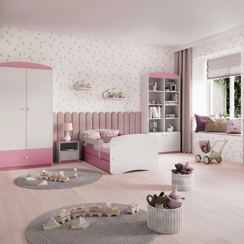 Cameretta Completa Bambini BabyDreams Dreams in Legno 7 Pezzi con Materasso Omaggio | Letto 160x80 o 180x80cm | Bianco Celeste Rosa | Top2Trade | KO500
