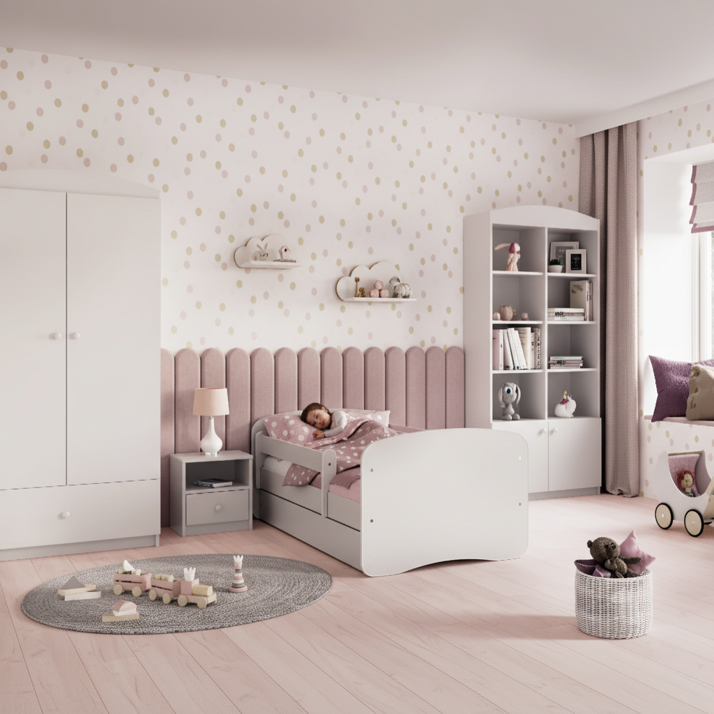 Cameretta Completa Bambini BabyDreams Dreams in Legno 7 Pezzi con Materasso Omaggio | Letto 160x80 o 180x80cm | Bianco Celeste Rosa | Top2Trade | KO500
