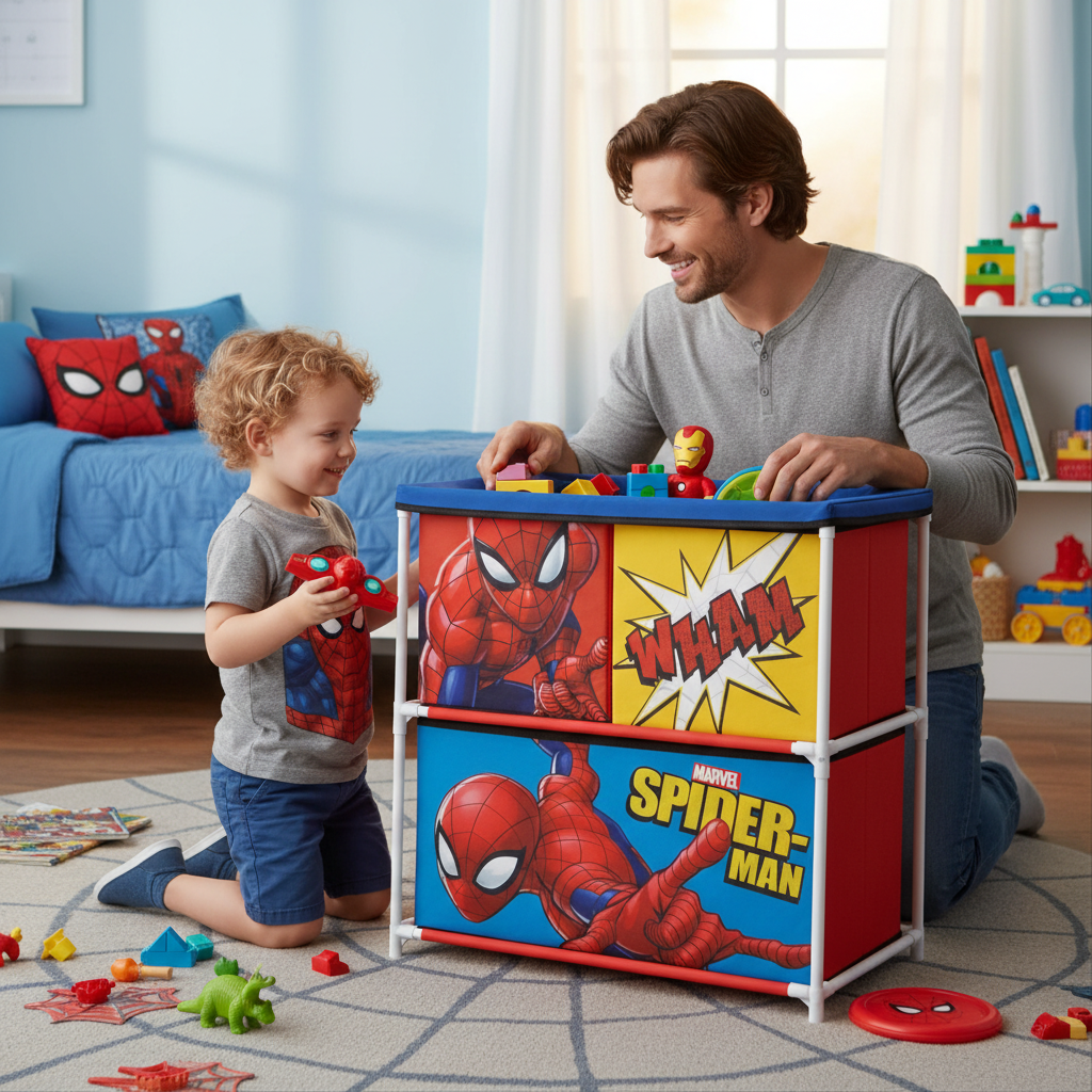 Sp15225 MOBILE PORTAGIOCHI SPIDERMAN  CON 3 CONTENITORI TESSILI DI 53X30X60