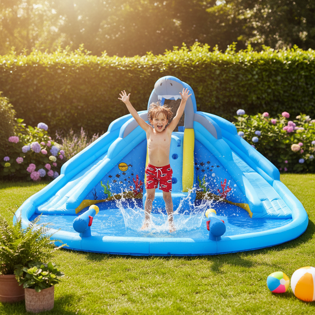 Gonfiabile Shark Splash Center 2 Scivoli Piscina 2 Cannoni Acqua 460x460x240cm | Top2Trade | 9421