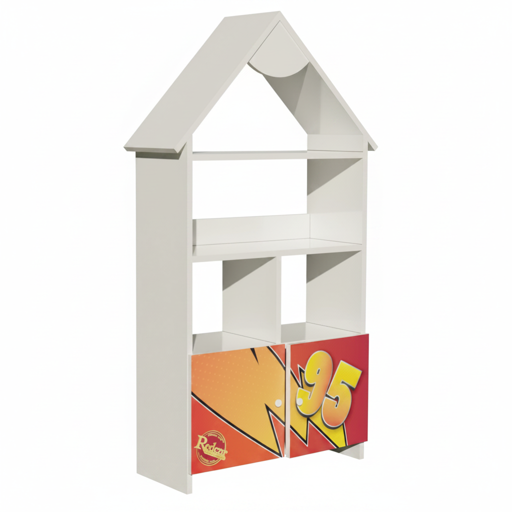 Libreria Casetta Bambino Disney Cars Lightning McQueen | 3 Ripiani + 2 Cassetti | Legno FSC | H139 x L63cm | TPCAS2CAR