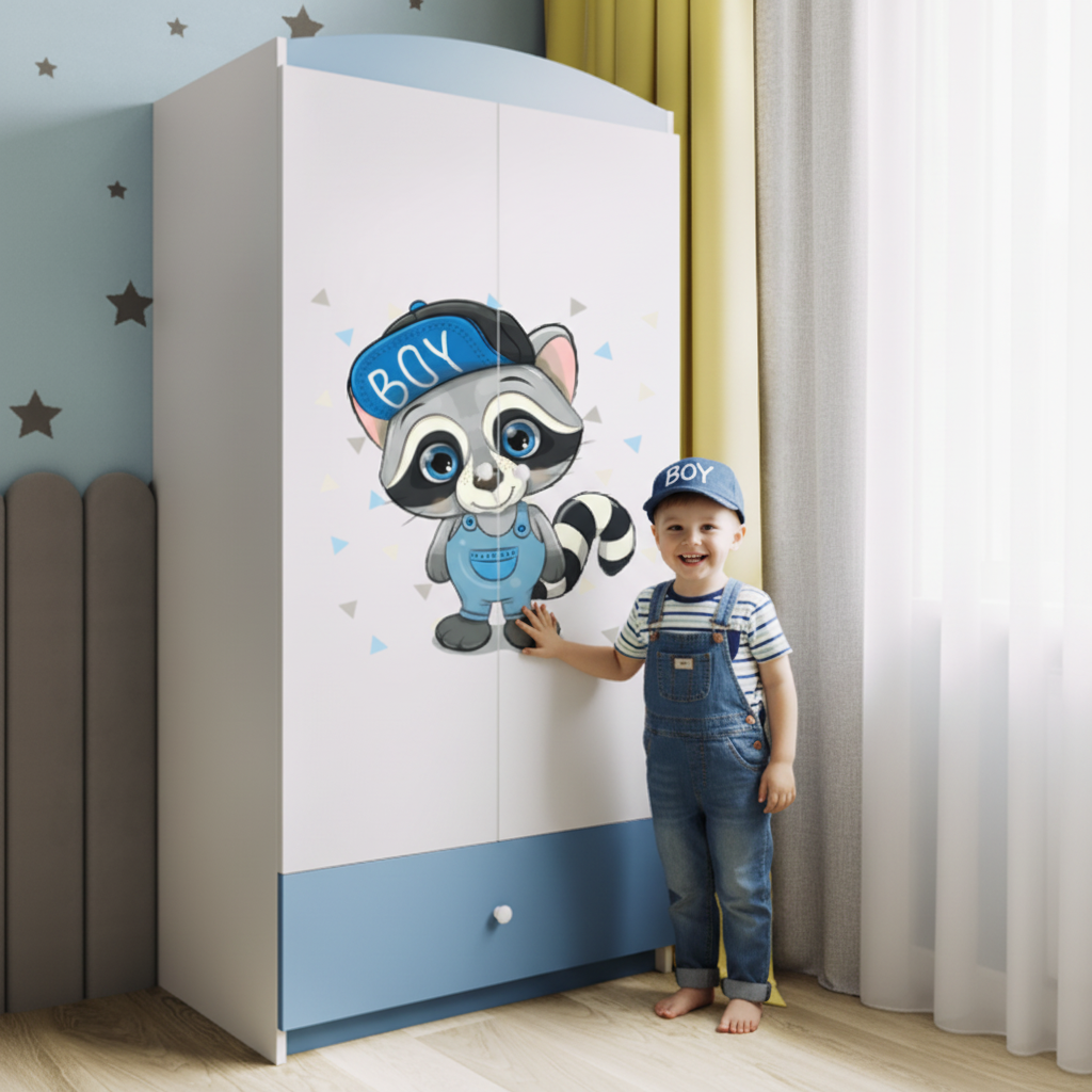 Armadio per Bambini BabyDreams Blue Raccoon in Legno | 90x52x175cm | Top2Trade | SZBD_NI_SZO
