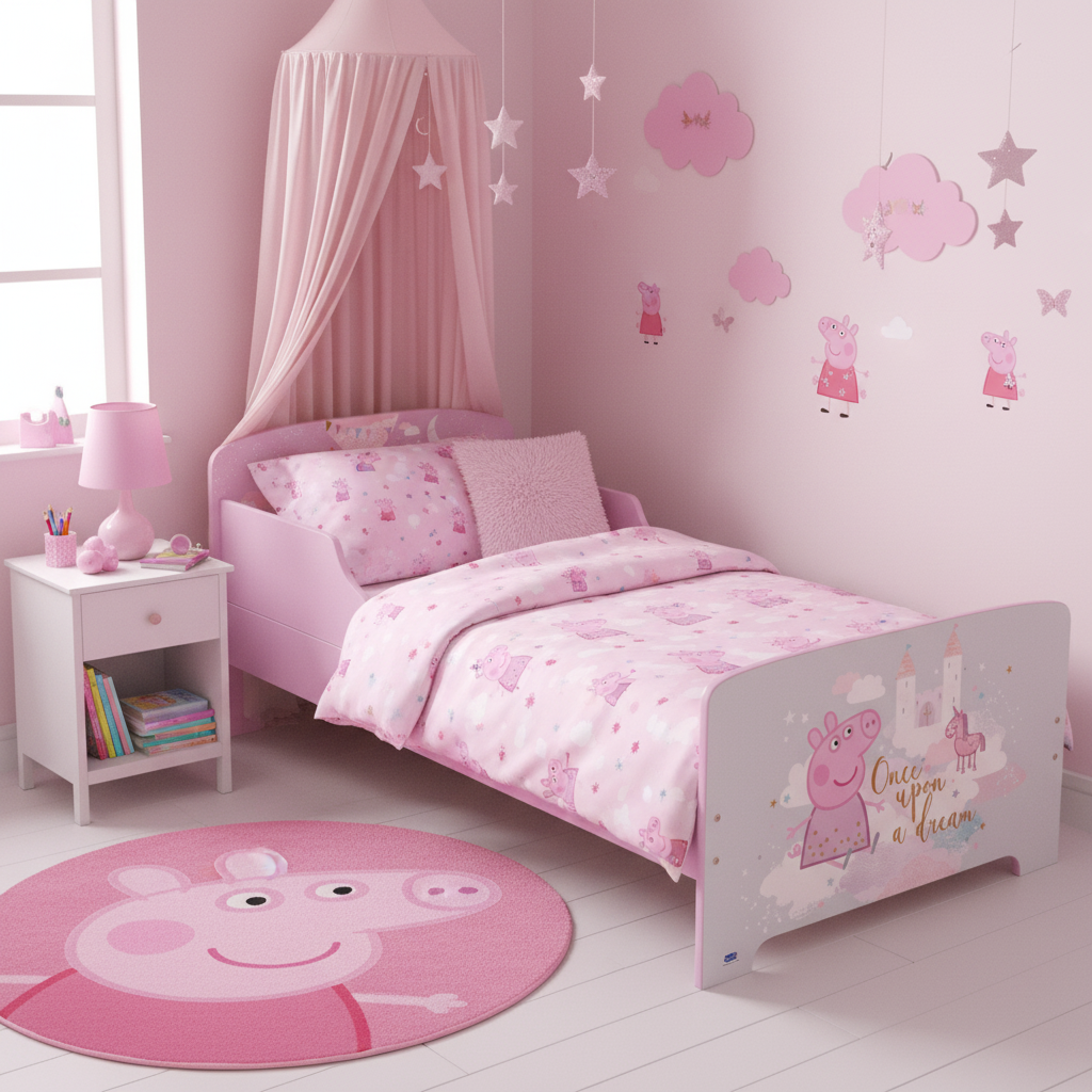 Letto Bambini in Legno Peppa Pig Once Upon a Dream con Doghe e Sponde 140x70cm | Prodotto Ufficiale | Top2Trade | PEPPA713496