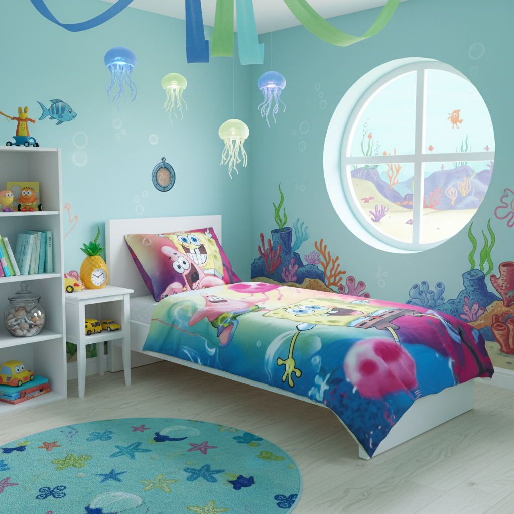 Set Letto Singolo Spongebob | Copripiumino 140x200cm + Federa 65x65cm | 100% Cotone | Disney | SPONGE0920
