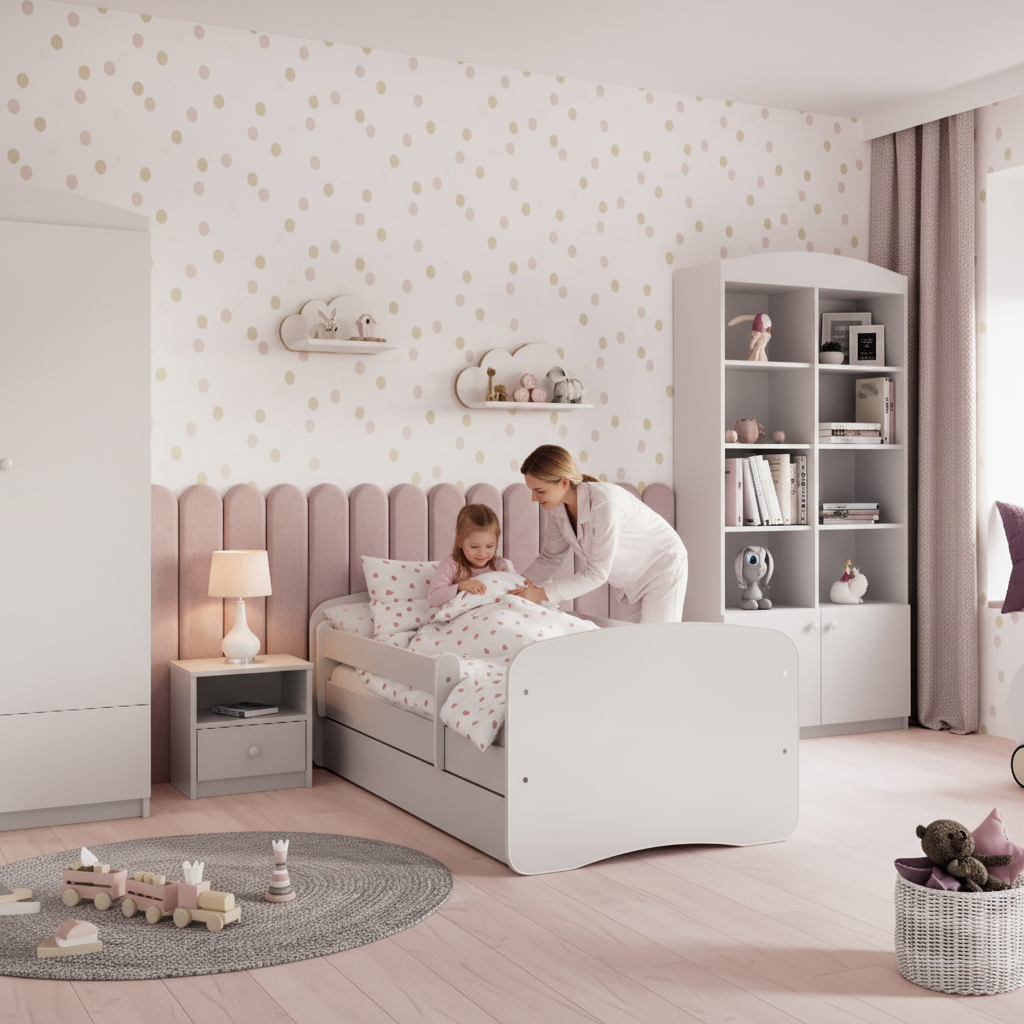 Cameretta Completa Bambini BabyDreams Dreams in Legno 7 Pezzi con Materasso Omaggio | Letto 160x80 o 180x80cm | Bianco Celeste Rosa | Top2Trade | KO500