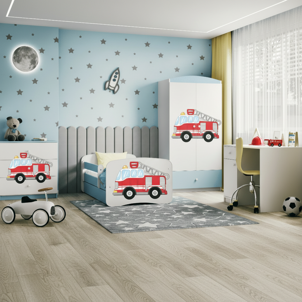 Cameretta Completa Bambino Pompiere in Legno 7 Pezzi con Materasso Omaggio | Letto 160x80 o 180x80cm | Top2Trade | KO1cameretta