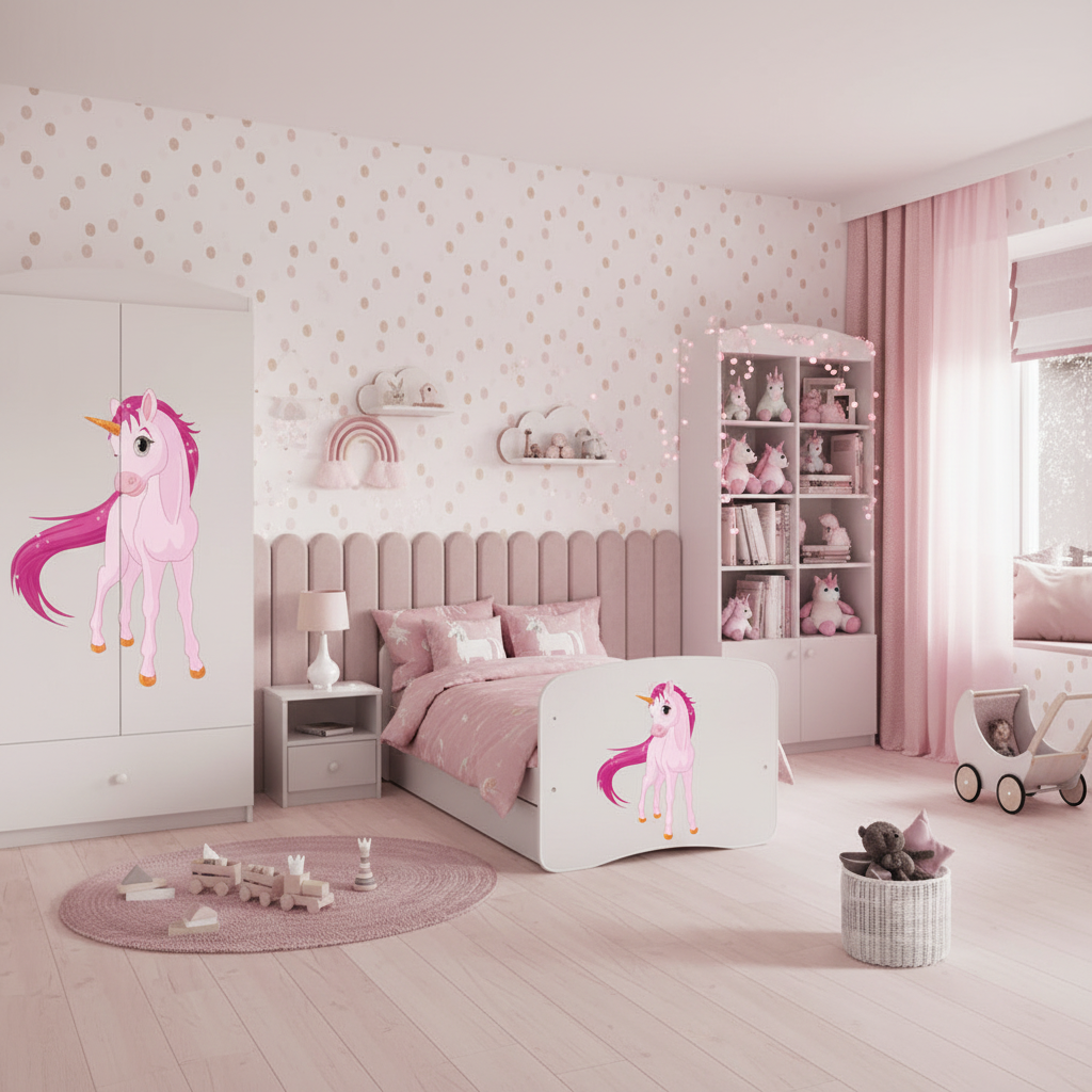 Cameretta Completa Bambina BabyDreams Unicorno in Legno 7 Pezzi con Materasso Omaggio | Letto 160x80 o 180x80cm | Top2Trade | KO500CAMUNI