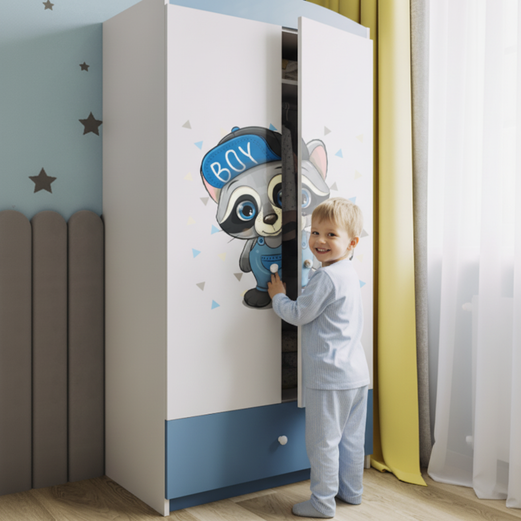 Armadio per Bambini BabyDreams Blue Raccoon in Legno | 90x52x175cm | Top2Trade | SZBD_NI_SZO