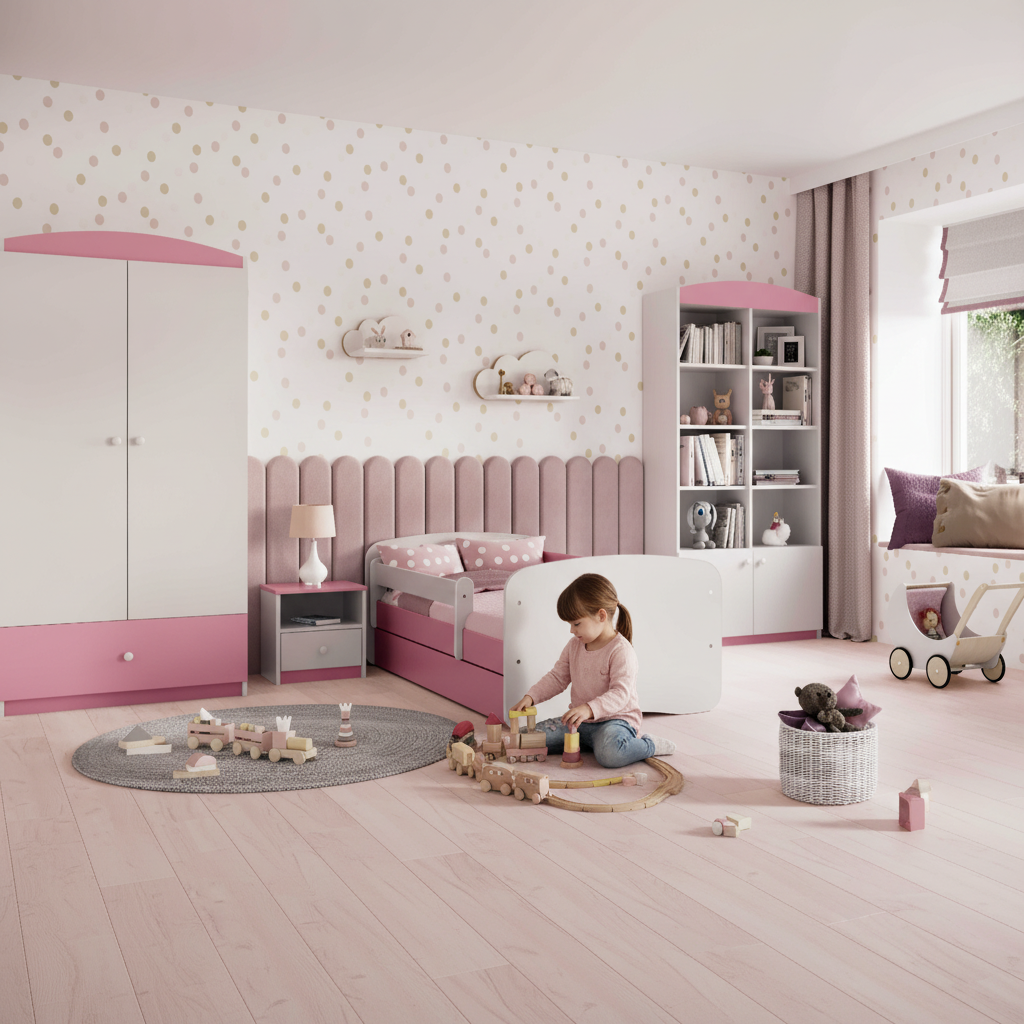 Cameretta Completa Bambini BabyDreams Dreams in Legno 7 Pezzi con Materasso Omaggio | Letto 160x80 o 180x80cm | Bianco Celeste Rosa | Top2Trade | KO500