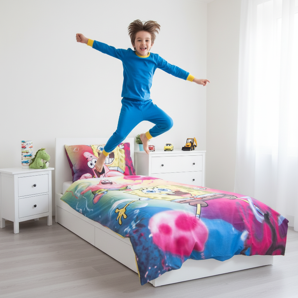 Set Letto Singolo Spongebob | Copripiumino 140x200cm + Federa 65x65cm | 100% Cotone | Disney | SPONGE0920