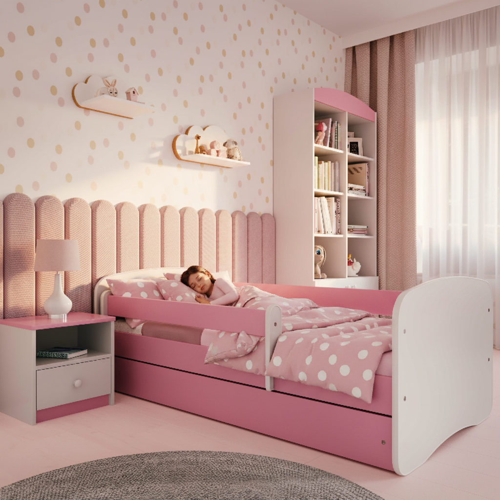 Cameretta Completa Bambini BabyDreams Dreams in Legno 7 Pezzi con Materasso Omaggio | Letto 160x80 o 180x80cm | Bianco Celeste Rosa | Top2Trade | KO500
