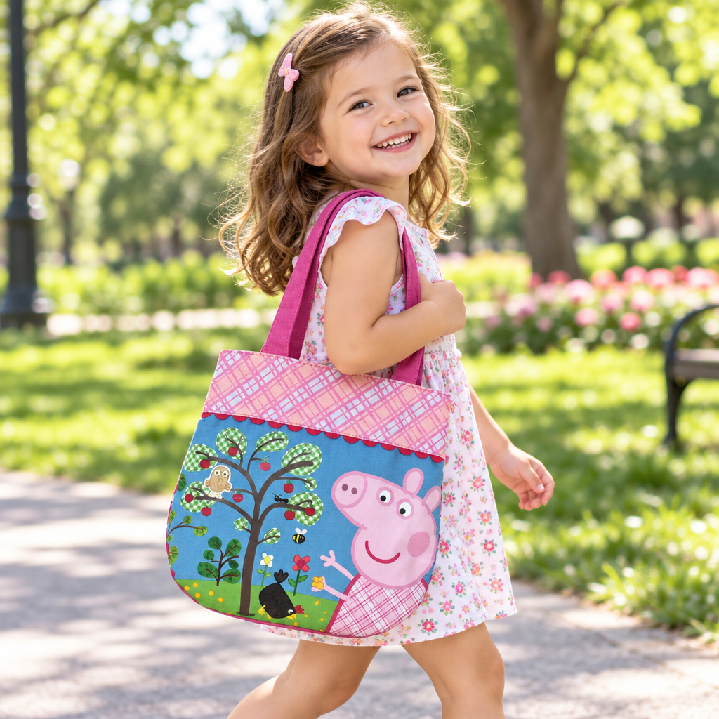 Borsa Tote Bambina Peppa Pig | 27x21x9 cm | Manici Rosa | Licenza Ufficiale | PIG2102-1283