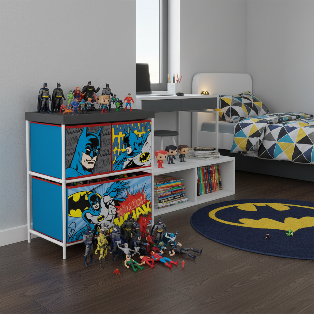 BAT15787 MOBILE PORTAGIOCHI BATMAN CON 3 CONTENITORI TESSILI DI 53X30X60