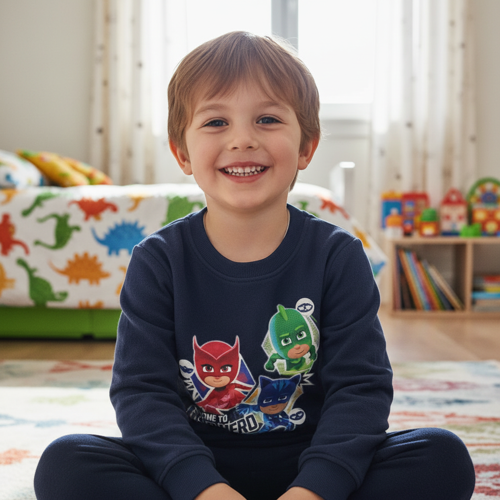 Felpa Girocollo Bambino PJ Masks | Blu Scuro, Blu Chiaro, Rosso | Taglie 3-8 Anni | Made in Italy | PJM015763