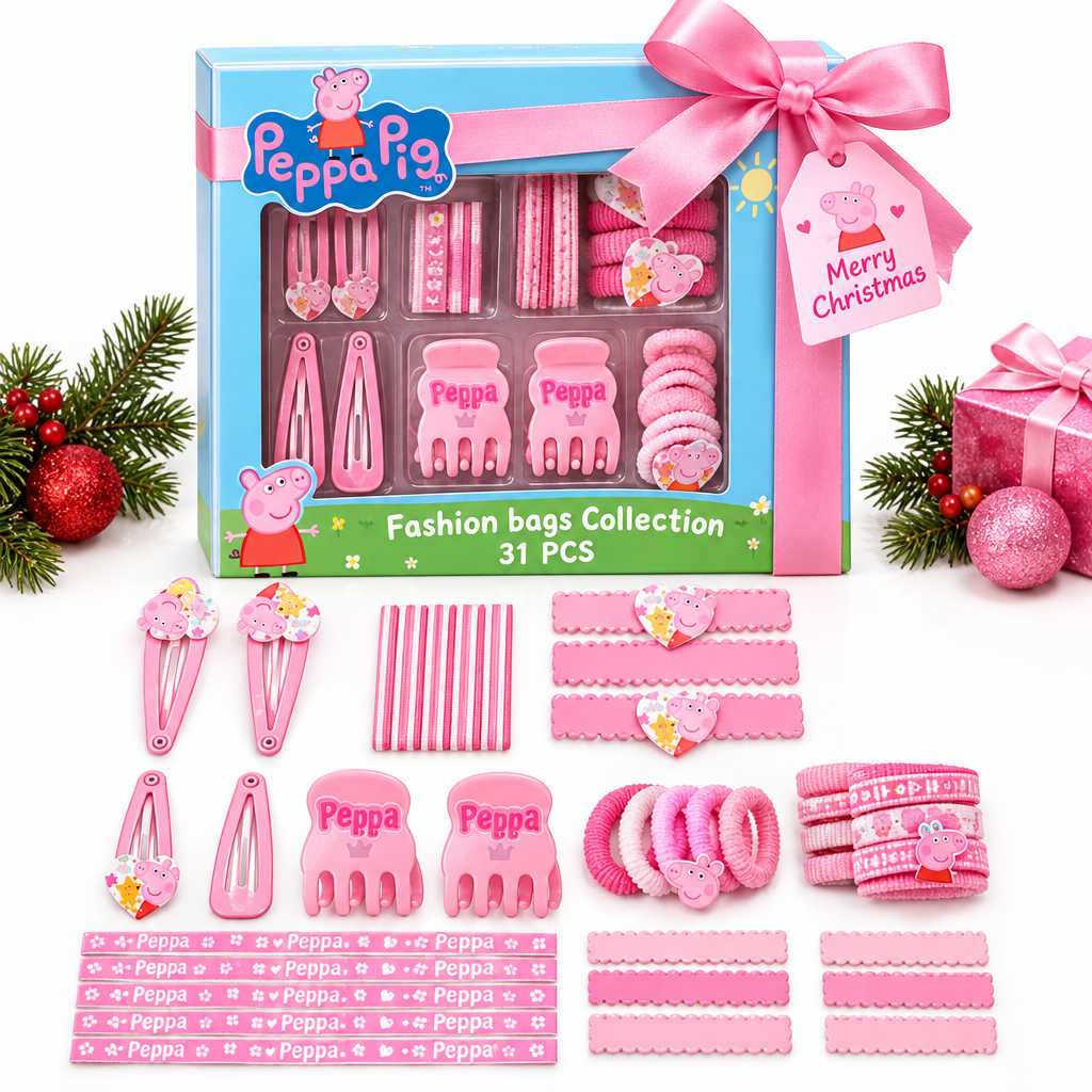 Set Regalo 31 Pezzi Accessori Capelli Bambina Peppa Pig Deluxe | Fermagli Elastici Fascette | Licenza Ufficiale | PIG2502-194