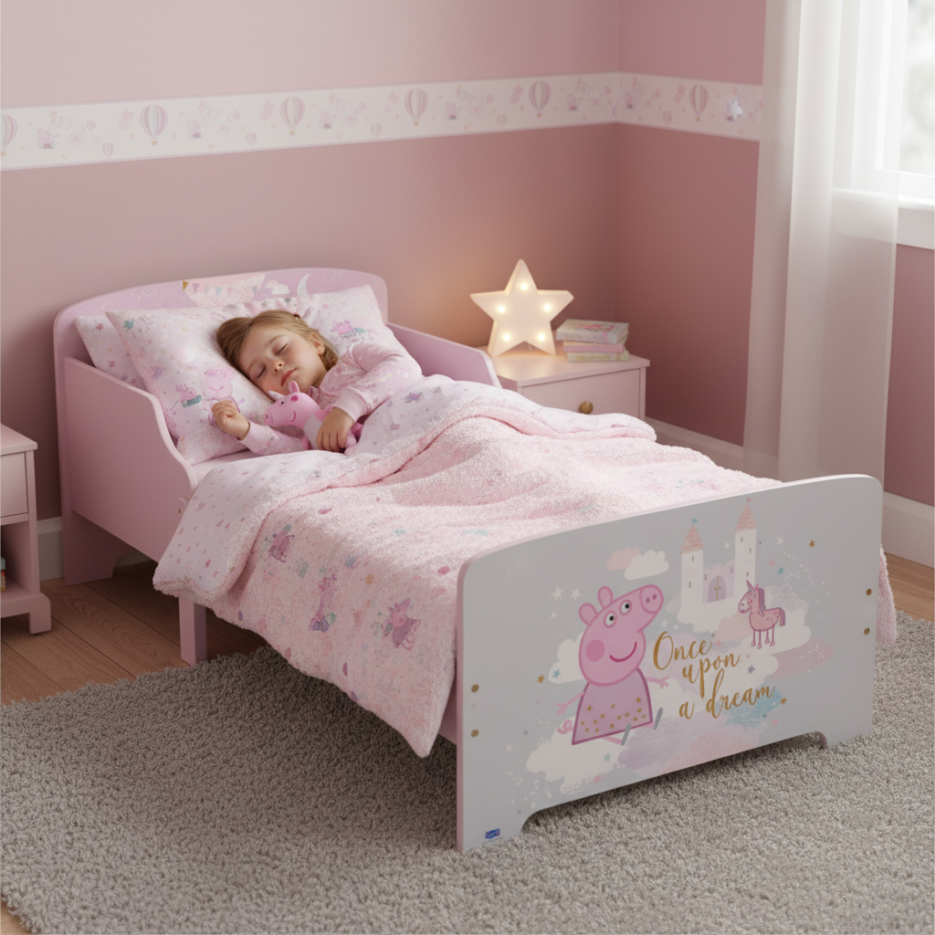 Letto Bambini in Legno Peppa Pig Once Upon a Dream con Doghe e Sponde 140x70cm | Prodotto Ufficiale | Top2Trade | PEPPA713496