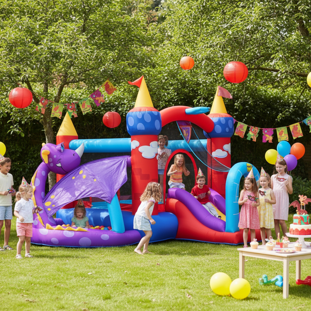 Gonfiabile Draghetto Fun 5 in 1 Scivolo Tunnel Vasca Palline Salterello Canestro 350x350x245cm | Top2Trade | 9022