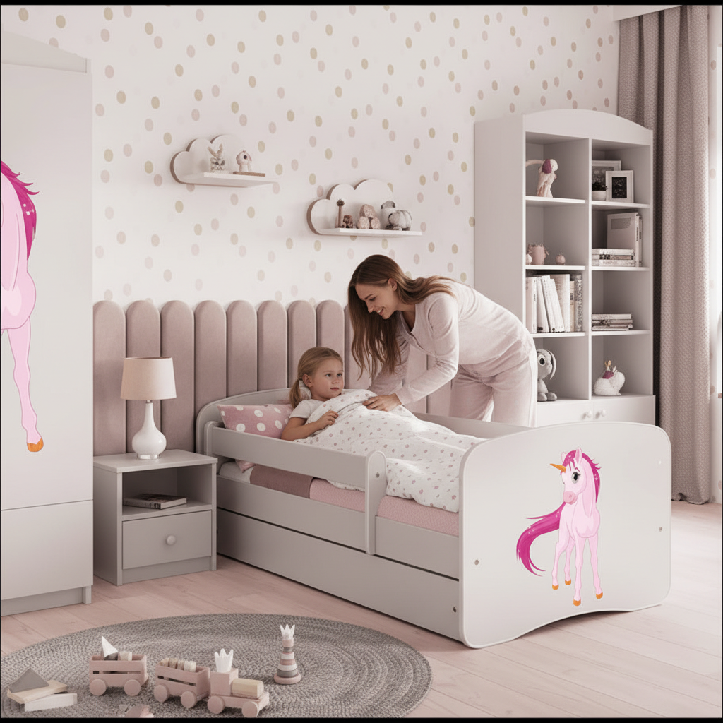 Cameretta Completa Bambina BabyDreams Unicorno in Legno 7 Pezzi con Materasso Omaggio | Letto 160x80 o 180x80cm | Top2Trade | KO500CAMUNI