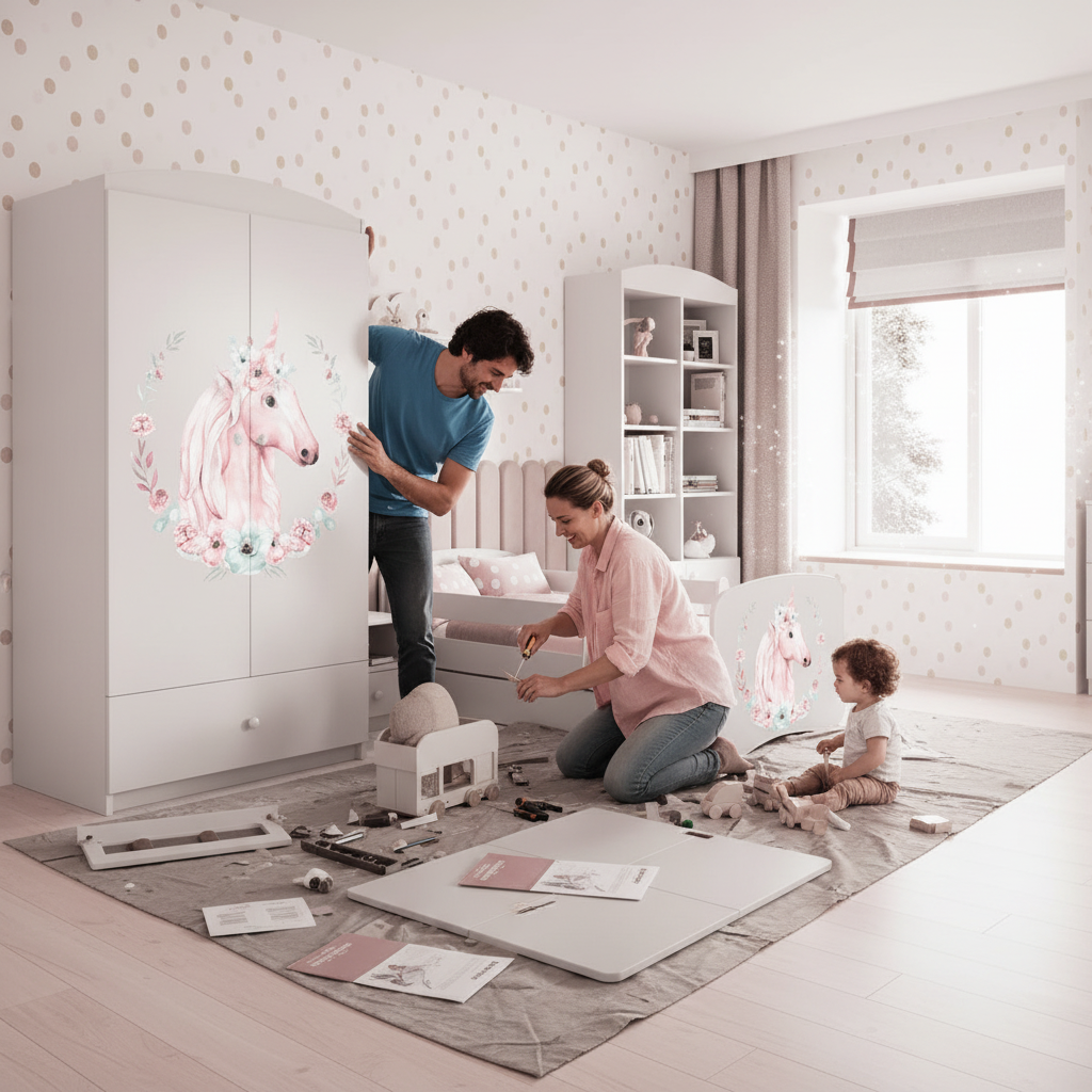 Cameretta Completa Bambini BabyDreams Teddy Heart in Legno 7 Pezzi con Materasso Omaggio | Letto 160x80 o 180x80cm | Top2Trade | KO500CAMTEDDYHEART