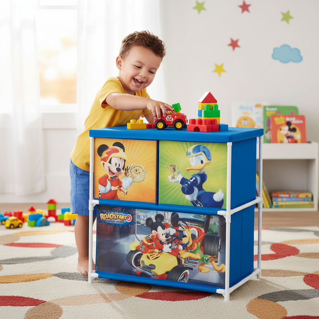 Mobile Portagiochi Mickey Mouse Roadsters Disney 3 Cassetti Tessili 53x30x60cm | TOP12130