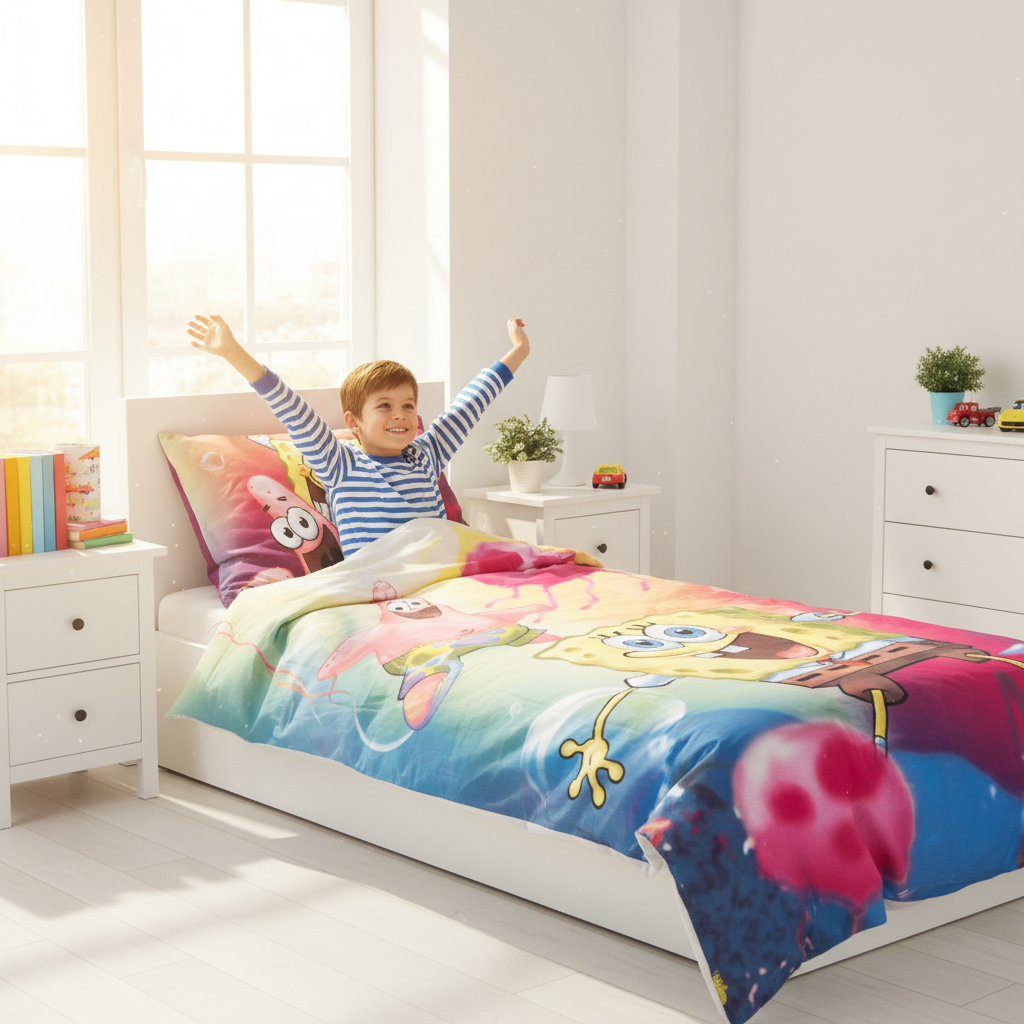 Set Letto Singolo Spongebob | Copripiumino 140x200cm + Federa 65x65cm | 100% Cotone | Disney | SPONGE0920