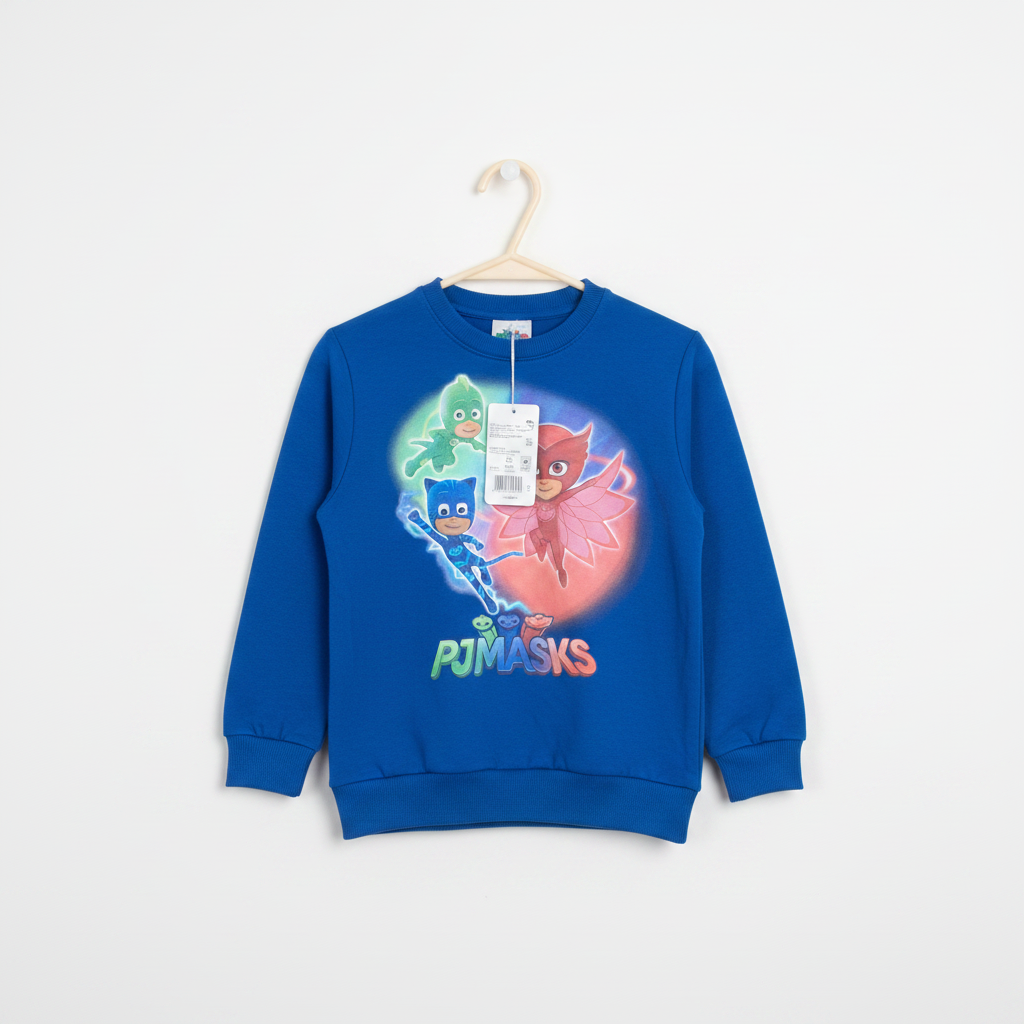 Felpa Girocollo Bambino PJ Masks | Blu Scuro, Blu Chiaro, Rosso | Taglie 3-8 Anni | Made in Italy | PJM015763
