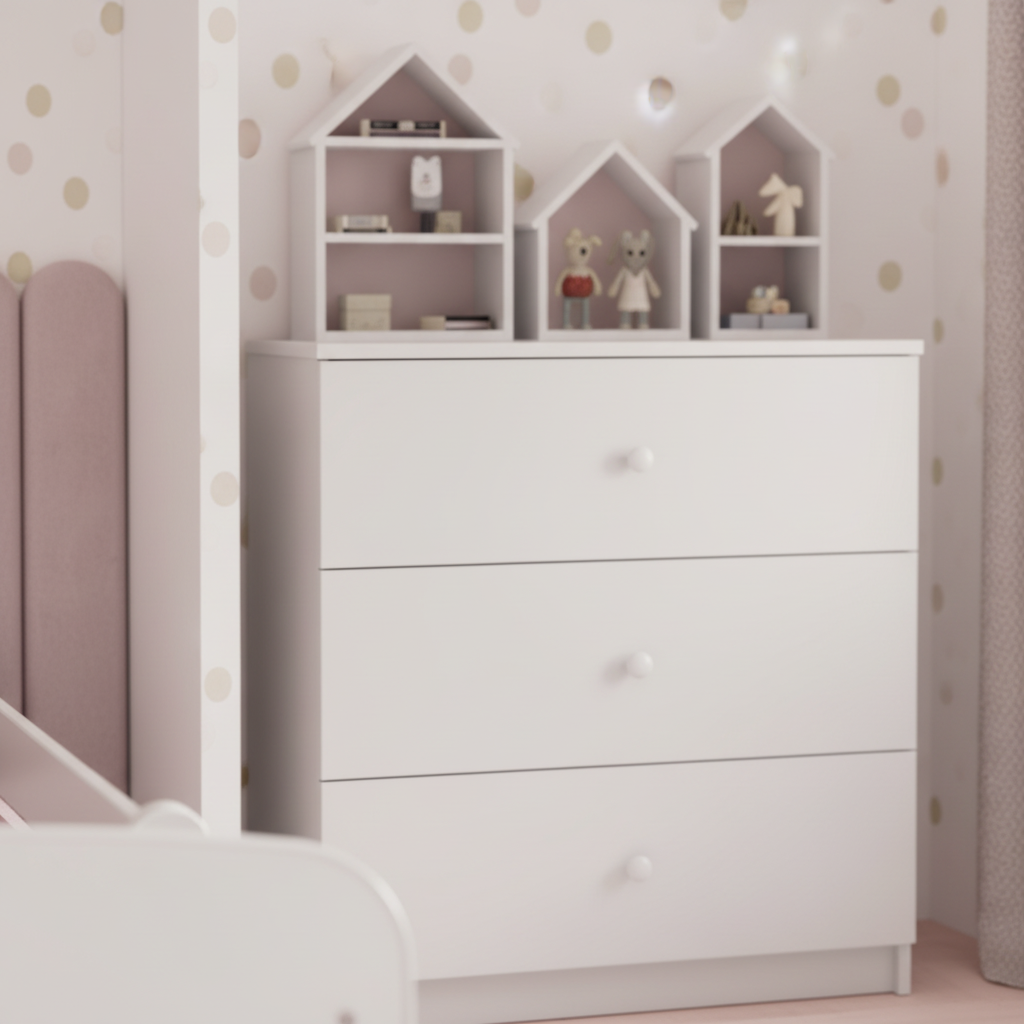 Cameretta Completa Bambini BabyDreams Dreams in Legno 7 Pezzi con Materasso Omaggio | Letto 160x80 o 180x80cm | Bianco Celeste Rosa | Top2Trade | KO500
