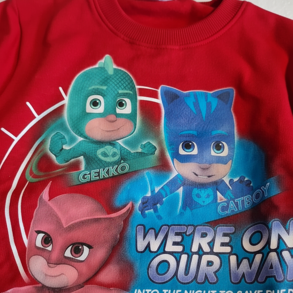 Felpa Girocollo Bambino PJ Masks | Blu Scuro, Blu Chiaro, Rosso | Taglie 3-8 Anni | Made in Italy | PJM015763