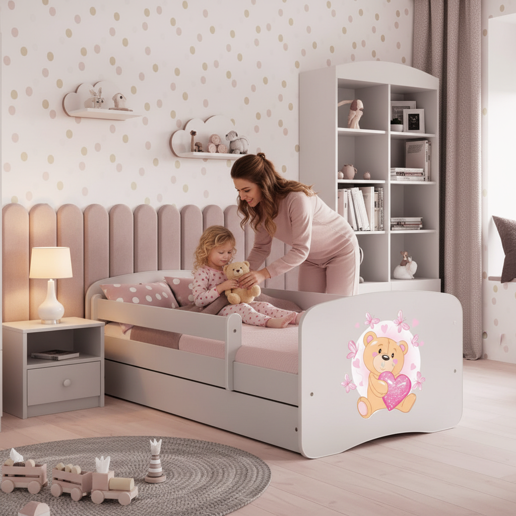 Cameretta Completa Bambini BabyDreams Teddy Heart in Legno 7 Pezzi con Materasso Omaggio | Letto 160x80 o 180x80cm | Top2Trade | KO500CAMTEDDYHEART