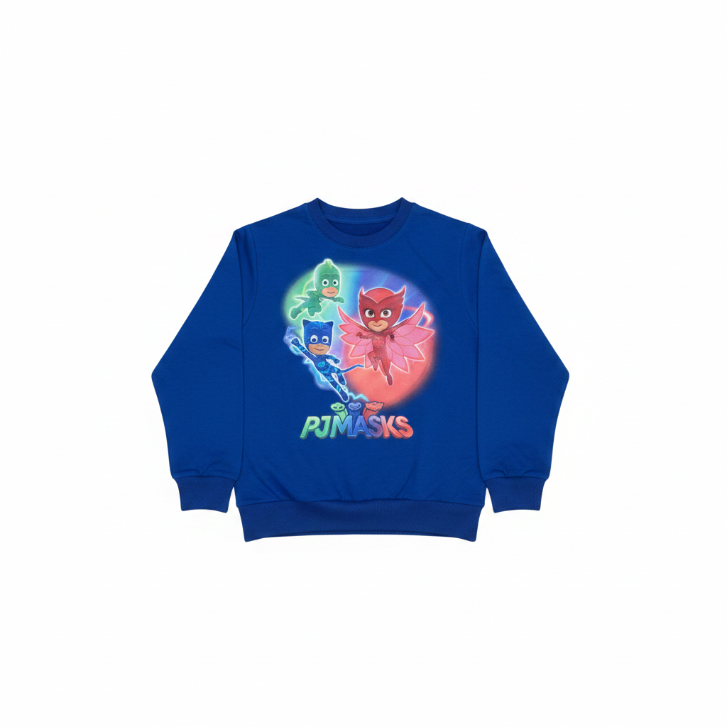 Felpa Girocollo Bambino PJ Masks | Blu Scuro, Blu Chiaro, Rosso | Taglie 3-8 Anni | Made in Italy | PJM015763