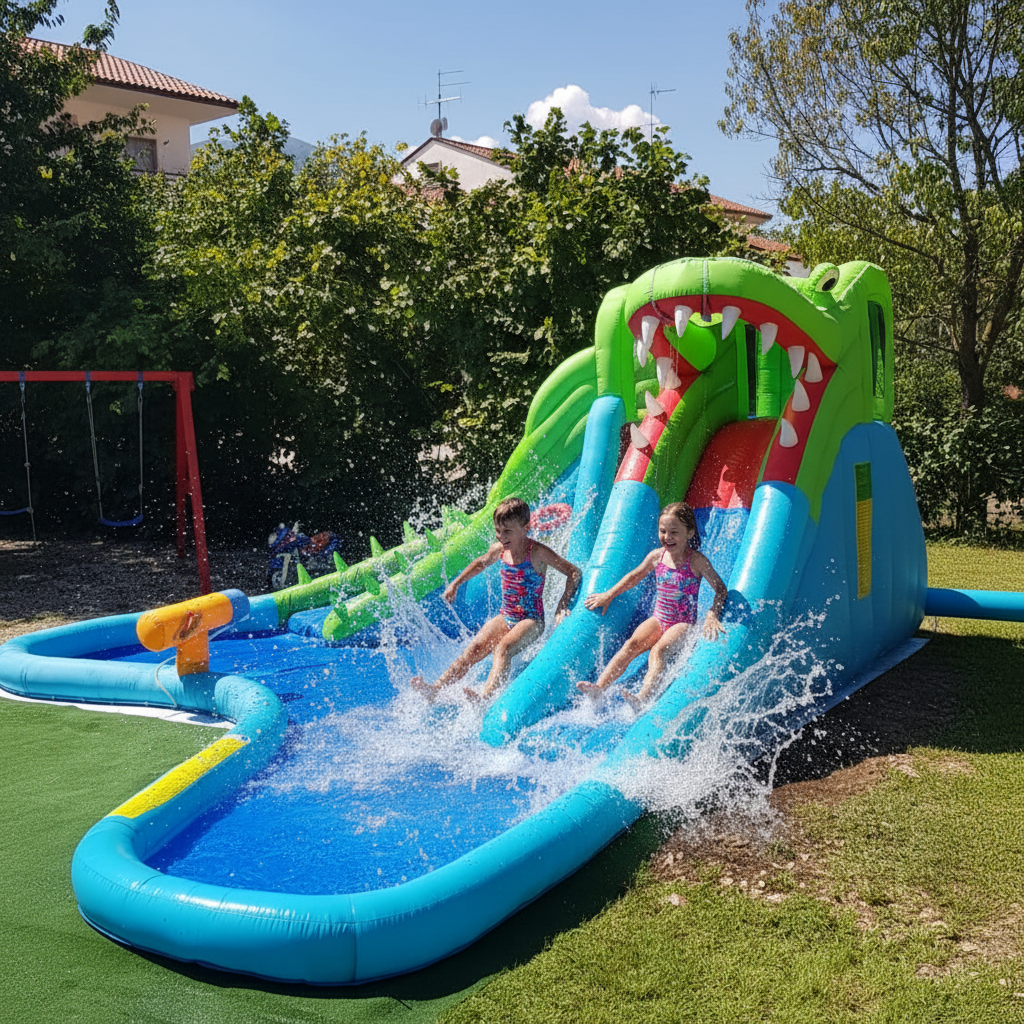 Gonfiabile Coccodrillo con Piscina e 2 Scivoli 570x515x240cm | Top2Trade | 9517
