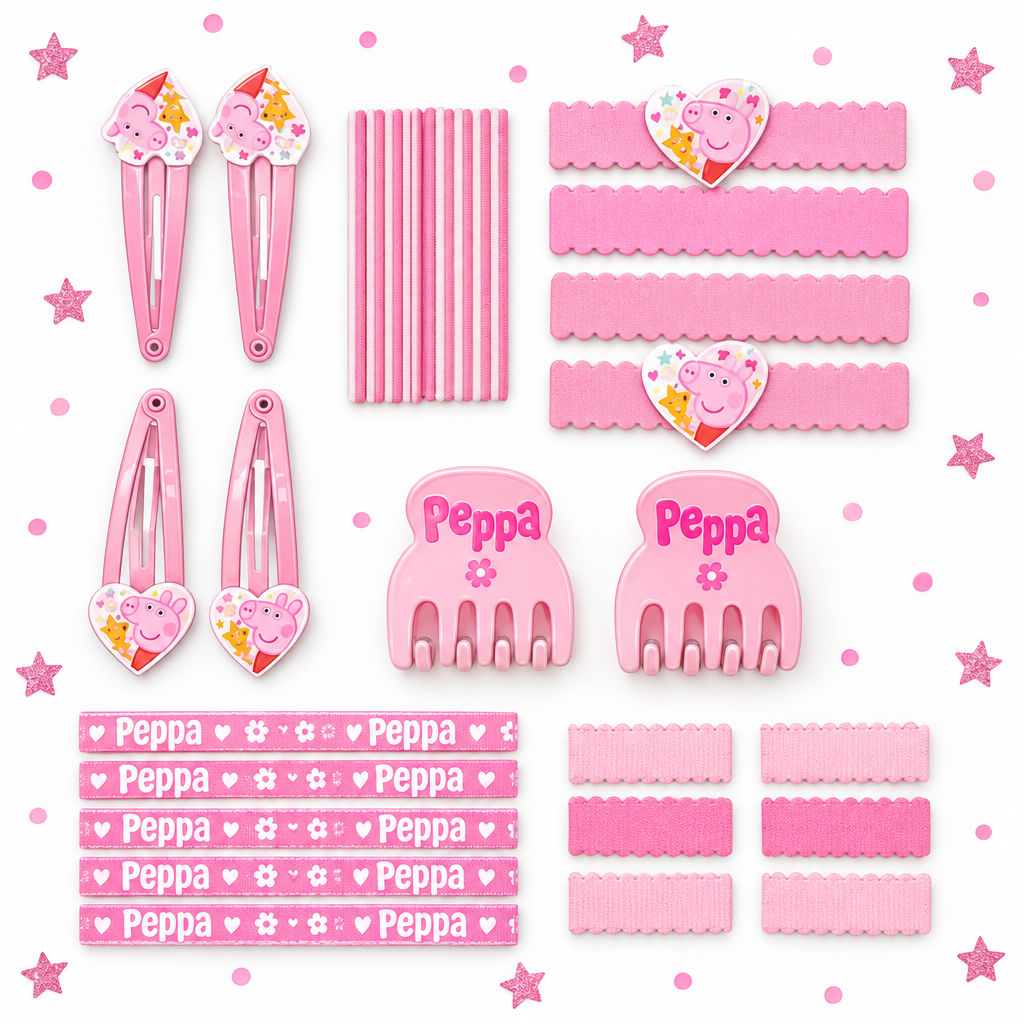 Set Regalo 31 Pezzi Accessori Capelli Bambina Peppa Pig Deluxe | Fermagli Elastici Fascette | Licenza Ufficiale | PIG2502-194