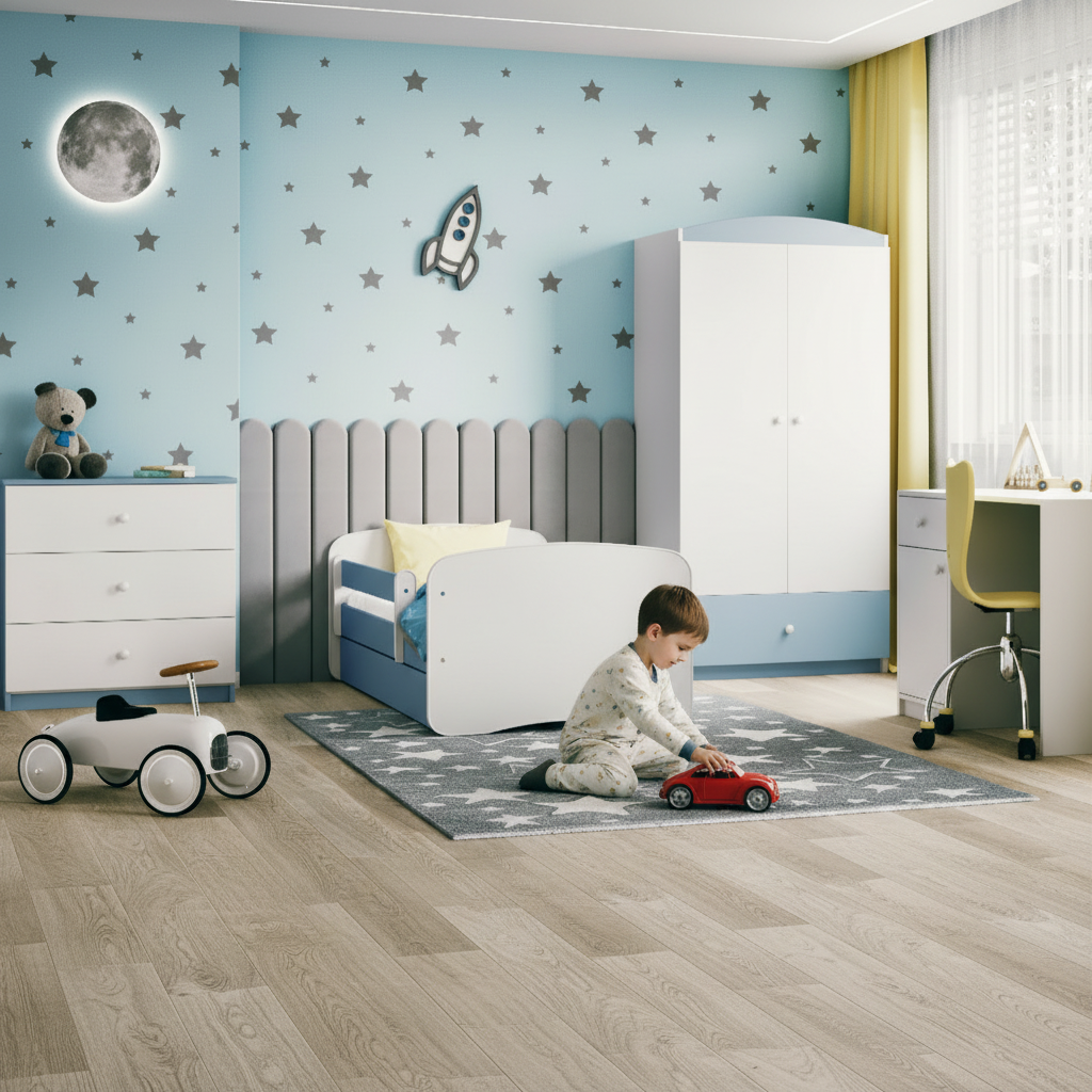 Cameretta Completa Bambini BabyDreams Dreams in Legno 7 Pezzi con Materasso Omaggio | Letto 160x80 o 180x80cm | Bianco Celeste Rosa | Top2Trade | KO500