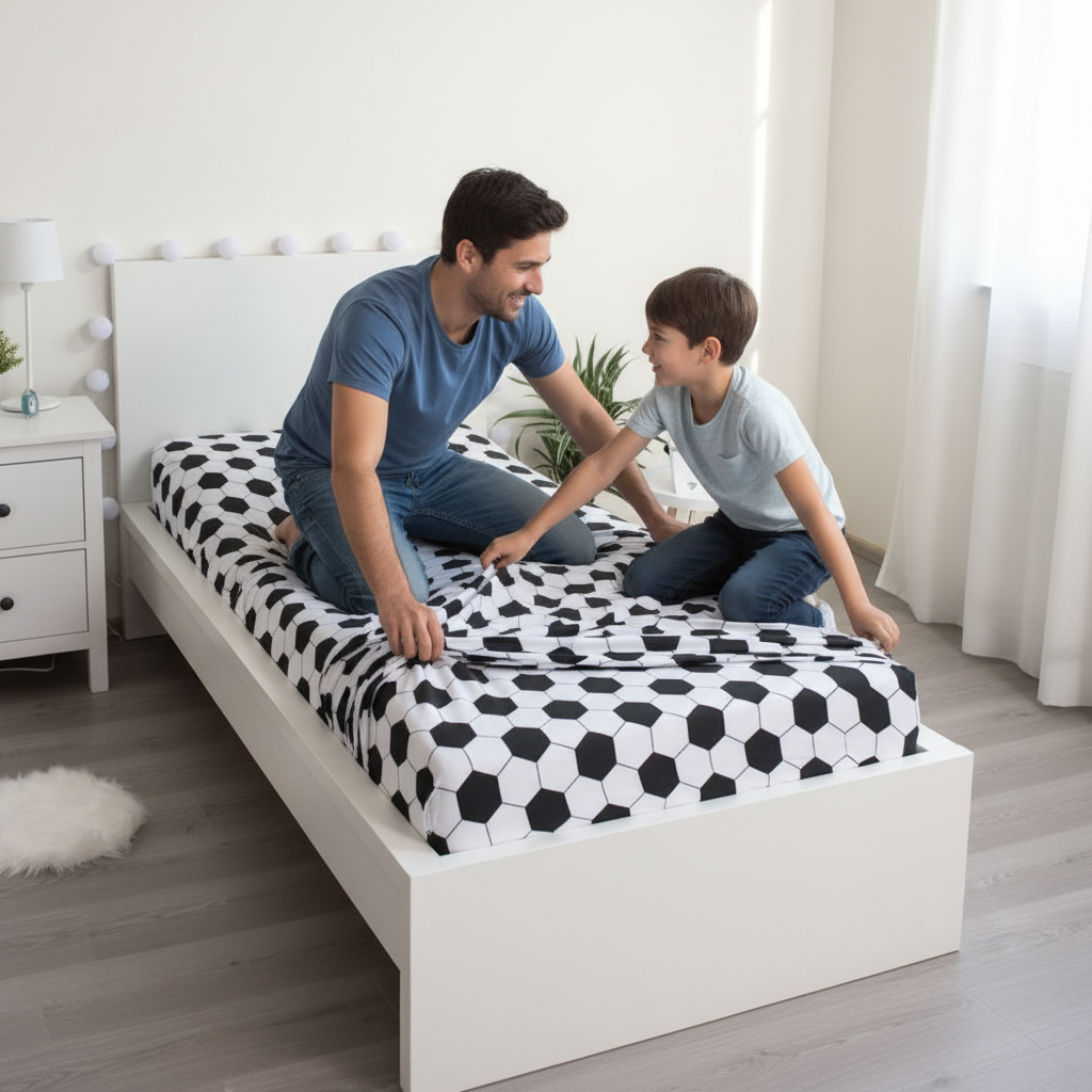 Coprimaterasso Letto Singolo Calcio Football 100% Cotone 90x200+25cm | Top2Trade | FOOTB6038