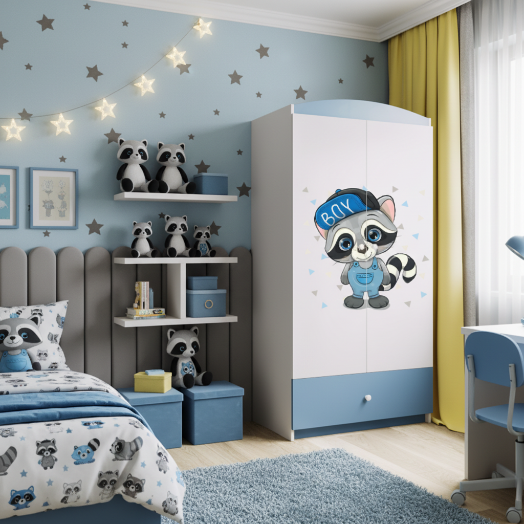 Armadio per Bambini BabyDreams Blue Raccoon in Legno | 90x52x175cm | Top2Trade | SZBD_NI_SZO