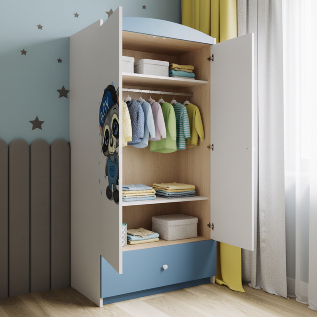 Armadio per Bambini BabyDreams Blue Raccoon in Legno | 90x52x175cm | Top2Trade | SZBD_NI_SZO