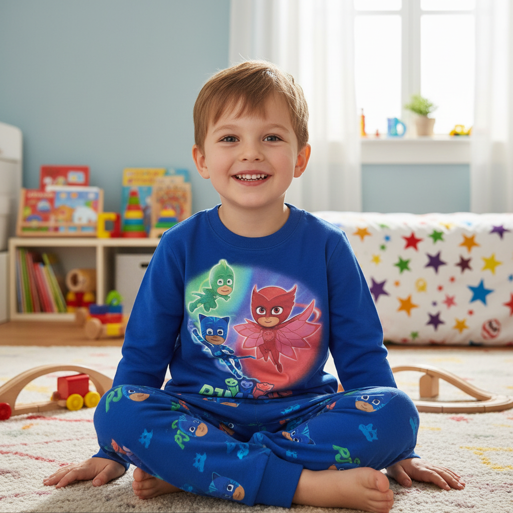 Felpa Girocollo Bambino PJ Masks | Blu Scuro, Blu Chiaro, Rosso | Taglie 3-8 Anni | Made in Italy | PJM015763