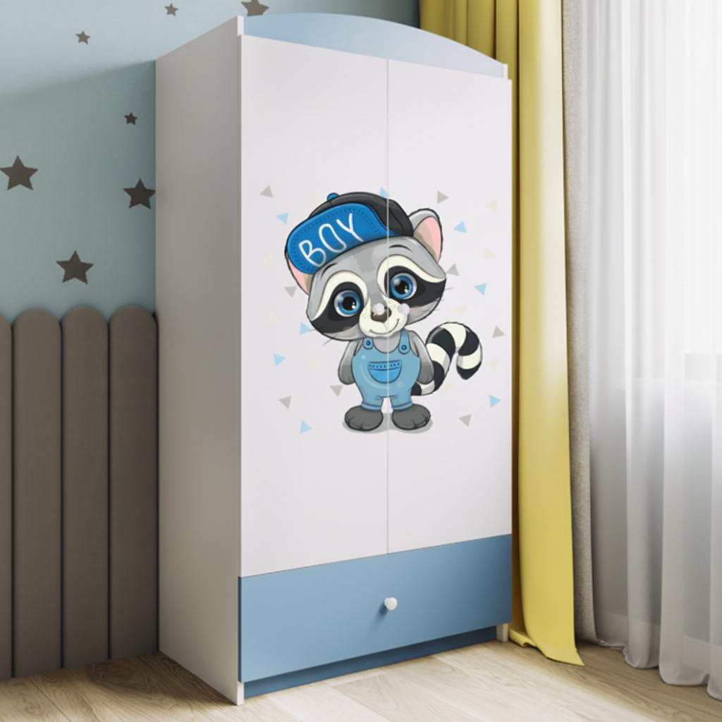 Armadio per Bambini BabyDreams Blue Raccoon in Legno | 90x52x175cm | Top2Trade | SZBD_NI_SZO