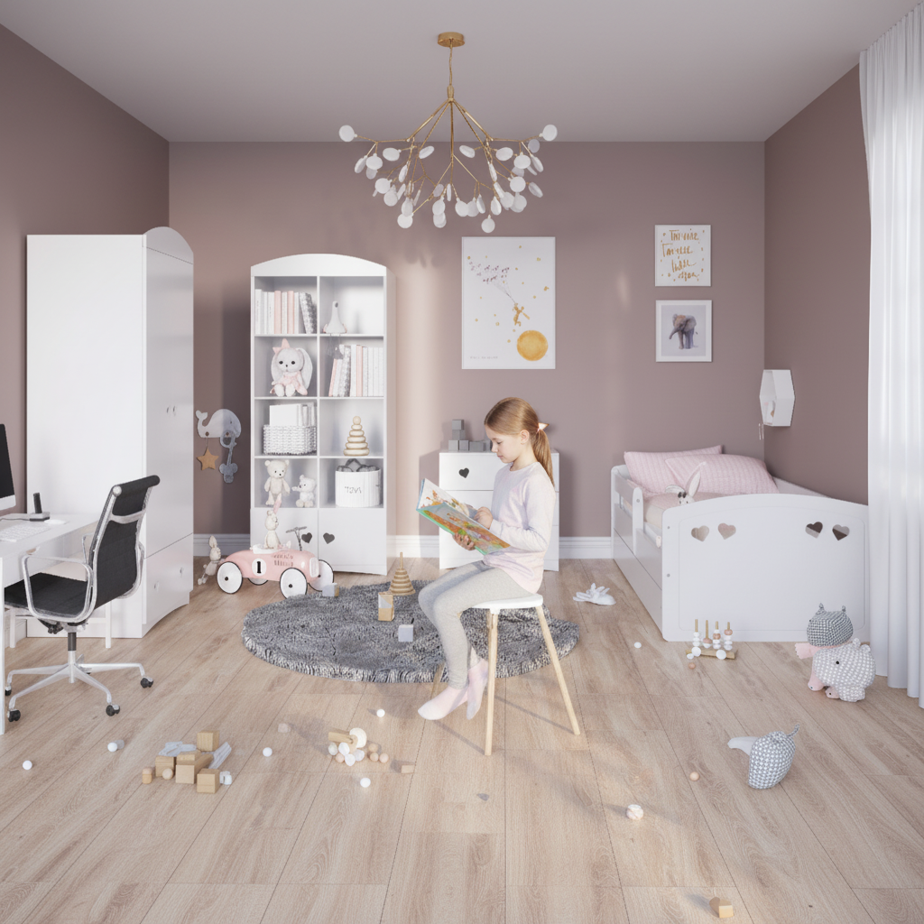 Cameretta Completa Bambina JULIA in Legno 7 Pezzi con Materasso Omaggio | Letto 160x80 o 180x80cm | Top2Trade | KO4Jcameretta
