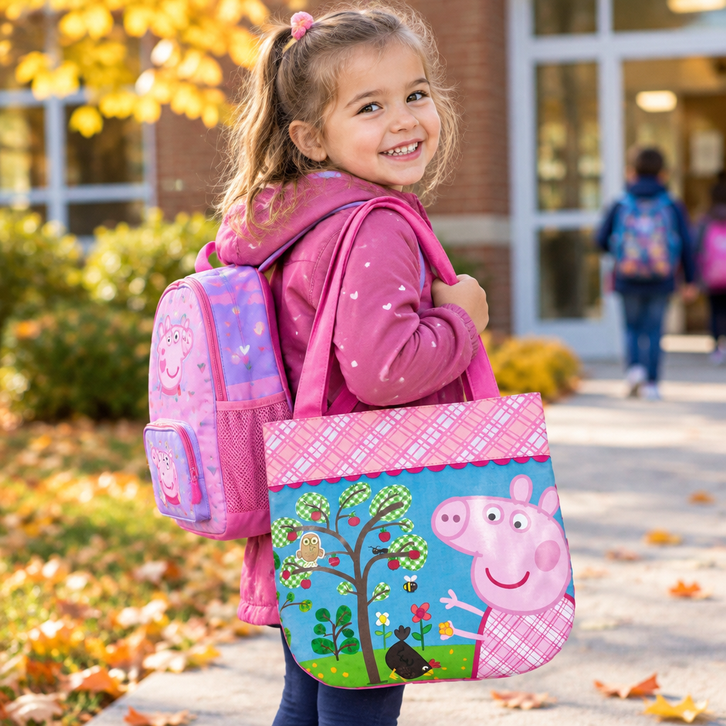 Borsa Tote Bambina Peppa Pig | 27x21x9 cm | Manici Rosa | Licenza Ufficiale | PIG2102-1283